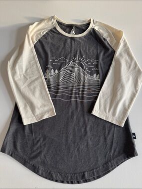 Kids Raglan Mountain Graphic Long Sleeve Tee - Cream & Charcoal